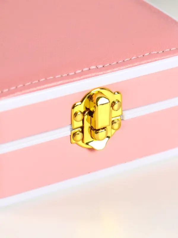 Шкатулка пластик, кожзам для украшений 6 ячеек, 10 полос, персик 13,5х11,5х5,5 см