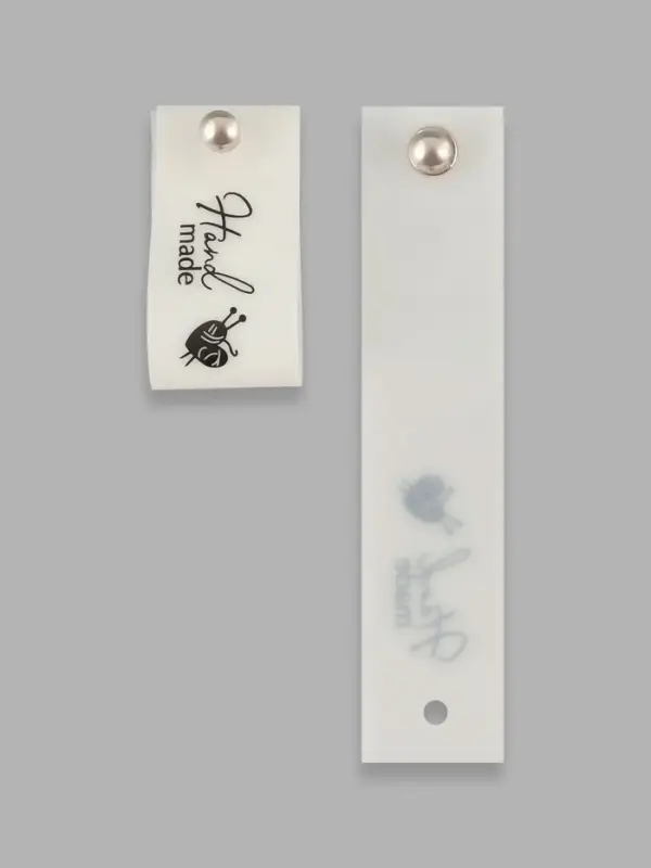 Бирка с кнопкой Hand made, 8&times;1.8 см, 10 шт., белая, чёрная