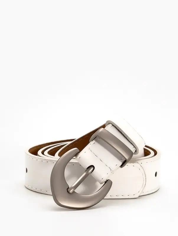 Ремень женский, 110&times;3 см, пряжка металл матовая, серебристая, белый