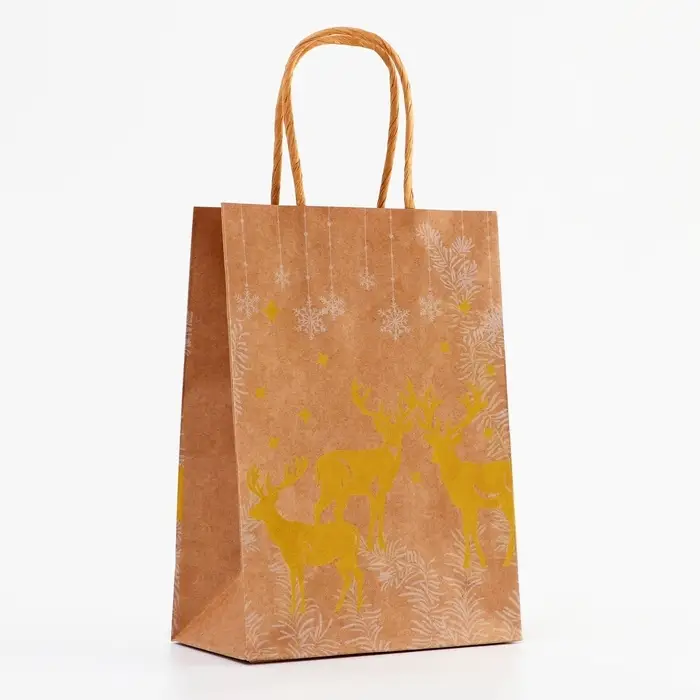 Пакет крафт с золотым тиснением, круглая ручка, «Новый год» 15×21×8 см, 120 г Пакет крафт с золотым тиснением, круглая ручка, «Новый год» 15×21×8 см, 120 г