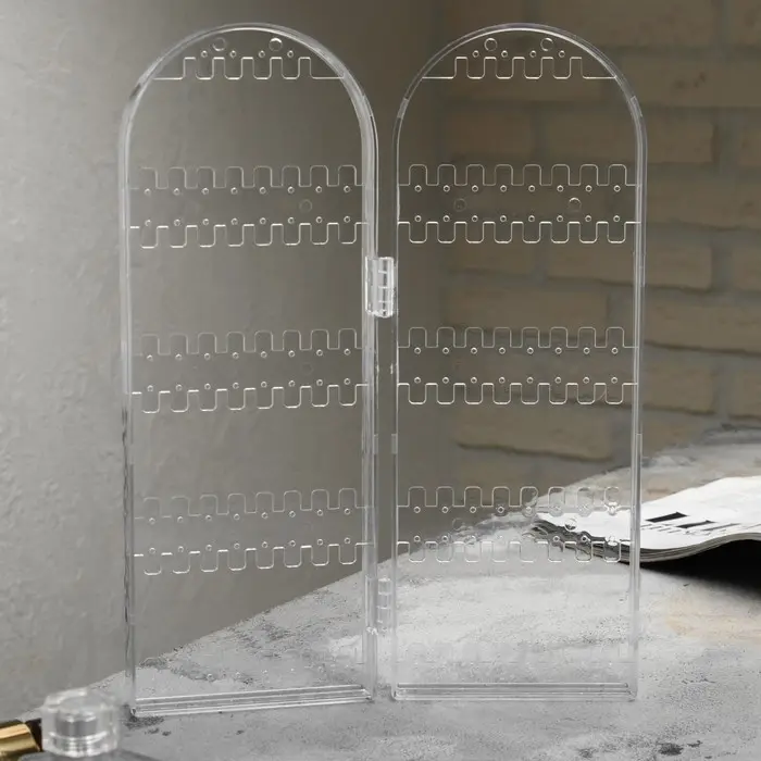 Подставка-книжка под серьги, 2 секции, 8 рядов, 21×1×28 см цвет прозрачный, Подставка-книжка под серьги, 2 секции, 8 рядов, 21×1×28 см цвет прозрачный,