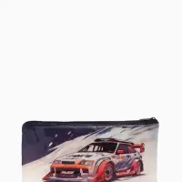 Косметичка-пенал на молнии, с изображением автомобиля, серая