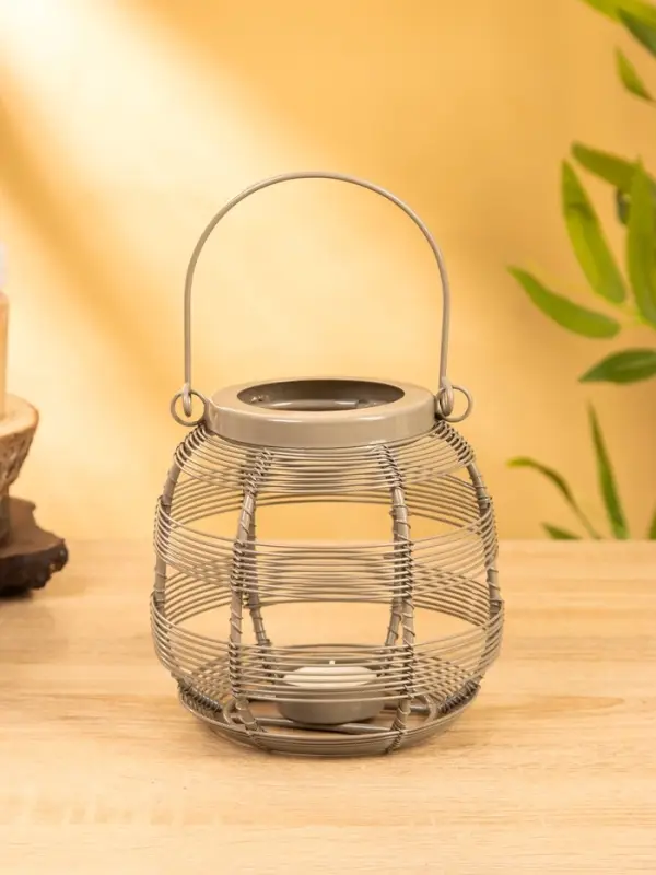 Подсвечник фонарь 14,5х14,5х13,5 см, для свечи 4 см. металл, цв. серый