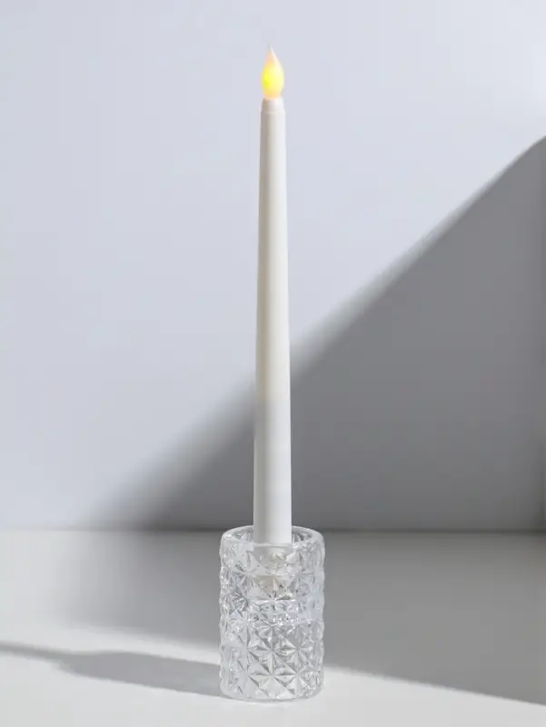 Подсвечник стекло на 1 свечу двусторонний "Морозные узоры" прозрачный d=2 см 3,5 см 5х5х8 см   10973