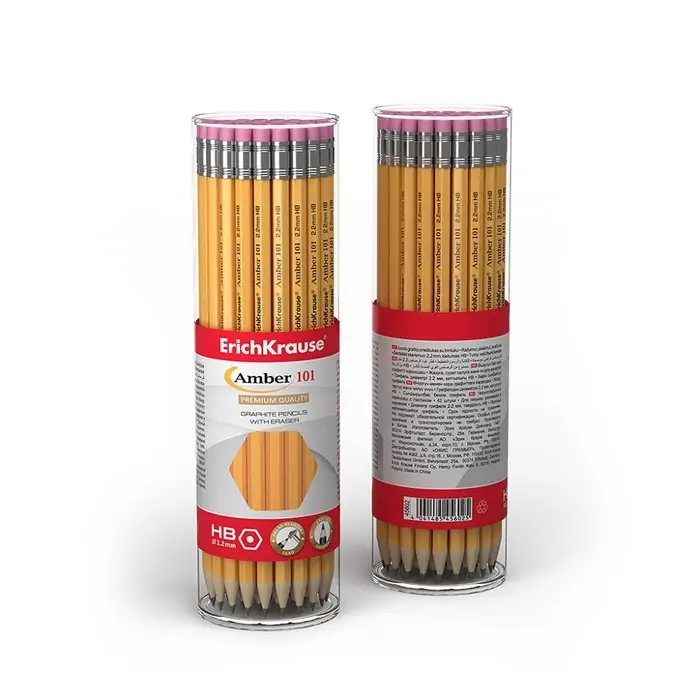 Карандаш чернографитный с ластиком ErichKrause Amber 101, НВ, грифель d=2.2 мм, дерево, шестигранный в тубусе Карандаш чернографитный с ластиком ErichKrause Amber 101, НВ, грифель d=2.2 мм, дерево, шестигранный в тубусе