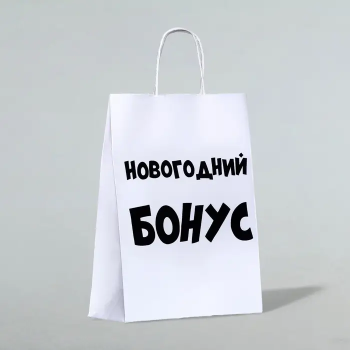 Пакет бумажный подарочный новогодний крафт &laquo;Новогодний бонус&raquo;, белый, 28&times;24&times;14 см