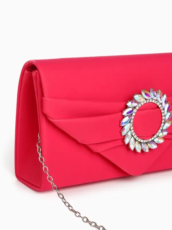 Сумка-клатч женская вечерняя на магните, на цепочке, с декоративной пряжкой, фуксия