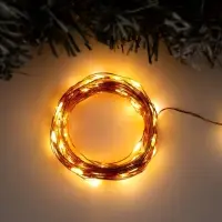 Гирлянда &laquo;Нить&raquo; 10 м, роса, IP20, медная нить, 100 LED, свечение тёплое белое, 12 В