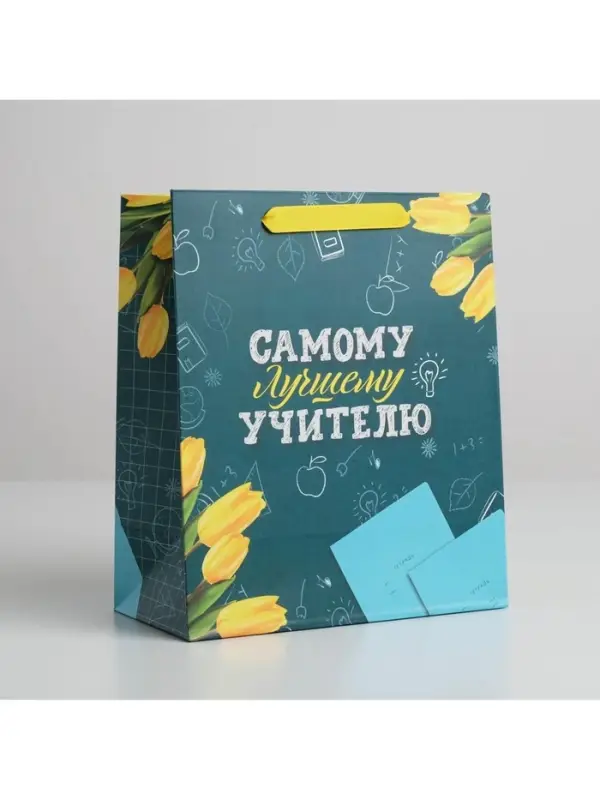 Пакет подарочный ламинированный, упаковка, «Самому Лучшему Учителю», ML 27 х 23 х 11.5 см
