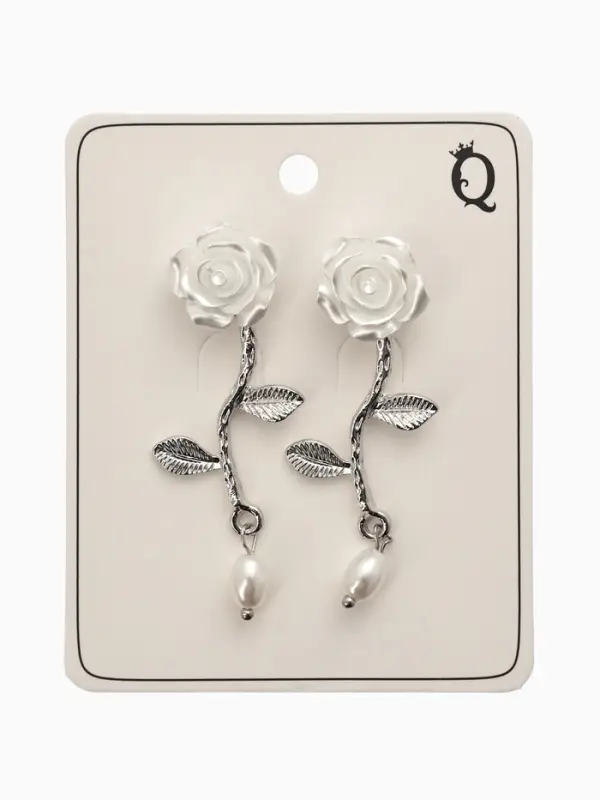 Серьги &laquo;Цветок розы&raquo;, белые в серебре