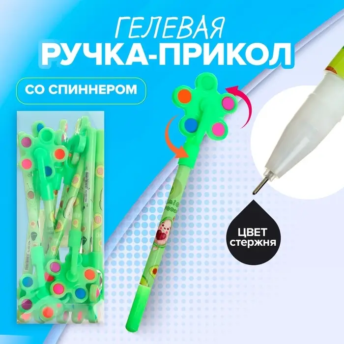Ручка - прикол «Авокадо со спинером» гелевая, МИКС (штрихкод на штуке)