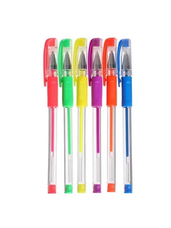 Набор гелевых ручек Calligrata, 6 цветов, флуоресцентные, узел 0.7 мм, резиновый упор