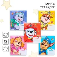 Тетрадь в косую линейку 12 листов, 5 видов МИКС, обложка мелованный картон, «Щенячий патруль»
