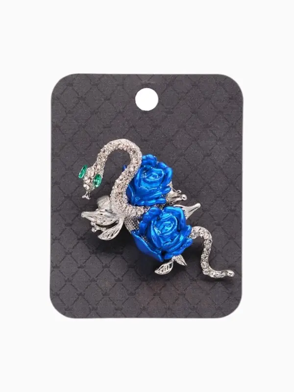 Брошь &laquo;Змея&raquo;, обольстительница, бело-синяя в серебре