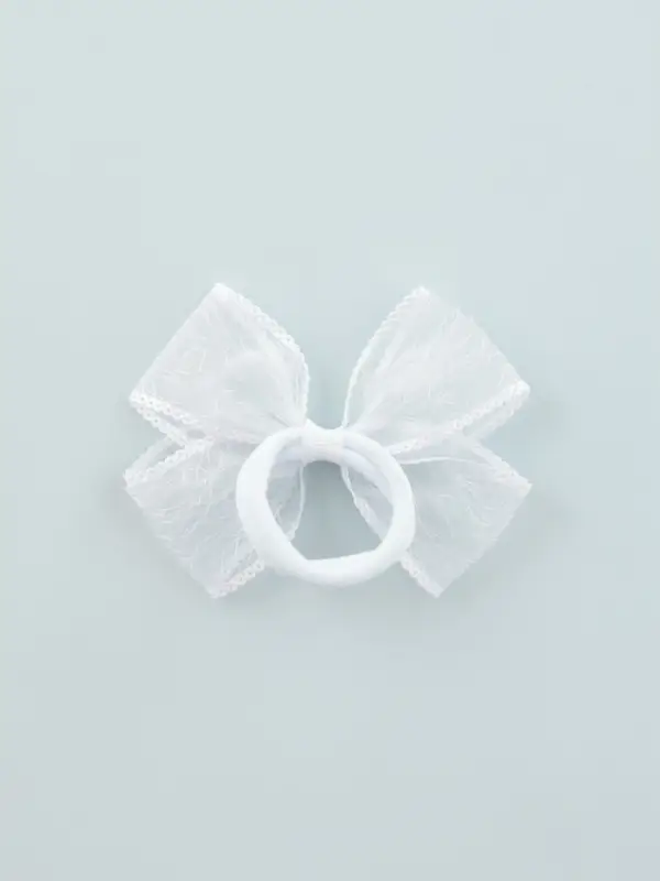 Бант для волос на резинке &laquo;Бантик&raquo;, кружевной край полоски, 9 см, белый