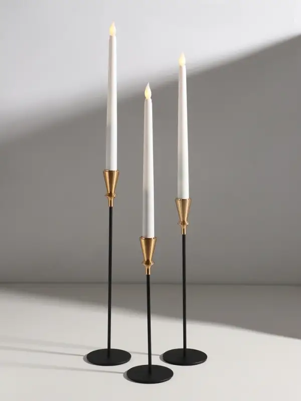 Подсвечник металл  Подсвечник металл "Мондоро" d=2 см набор 3 шт чёрно-золотой 8х8х24, 8х8х29, 8х8х34 см