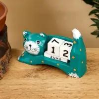 Календарь настольный «Кошка», 14×5.4×10 см, дерево, зелёный