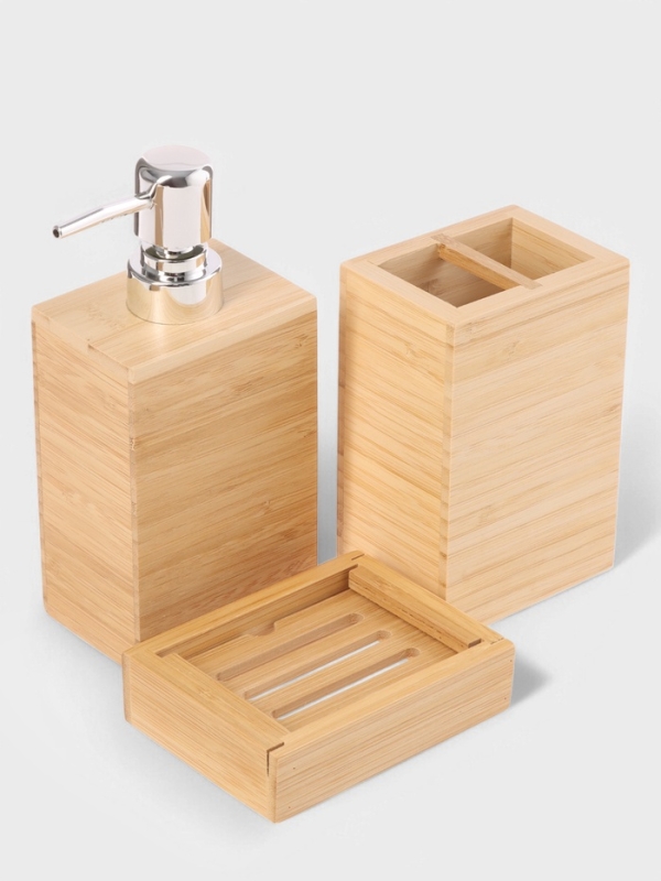 Набор аксессуаров для ванной BAMBOO, бамбук (дозатор. стакан, мыльница) Набор аксессуаров для ванной BAMBOO, бамбук (дозатор. стакан, мыльница)