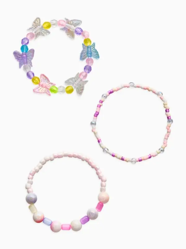 Браслет детский «Выбражулька», 3 шт. набор, бабочки, бусины, цветной Браслет детский «Выбражулька», 3 шт. набор, бабочки, бусины, цветной