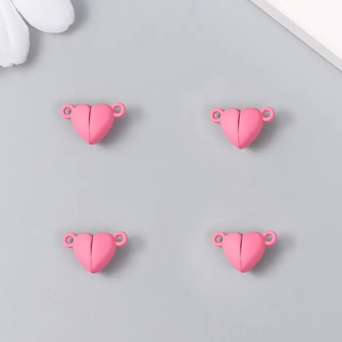 Замок магнитный металл "Сердечко" розовый матовый 2 шт 1,2х1,2 см