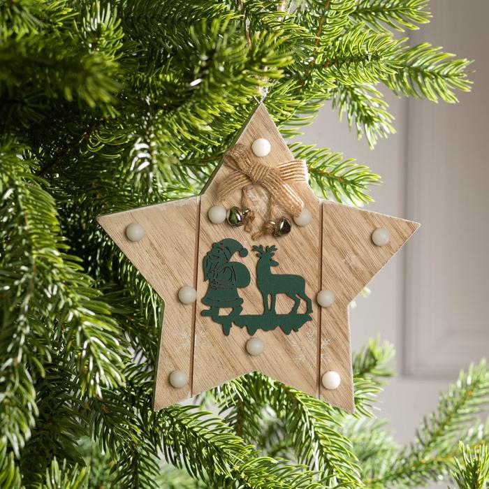 Ёлочная игрушка «Звезда с Дедом Морозом и оленем», от батареек, свечение тёплое белое Ёлочная игрушка «Звезда с Дедом Морозом и оленем», от батареек, свечение тёплое белое