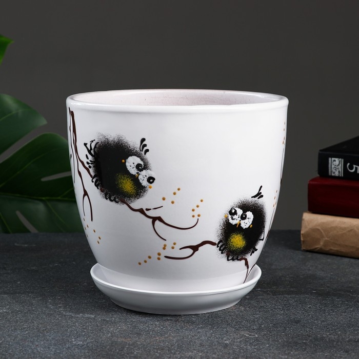 Горшок цветочный Горшок цветочный "Птички" 2,5 л, белый