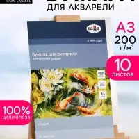 Бумага для акварели в папке А3, 10 листов, Гамма &laquo;Студия&raquo;, 200 г/м&sup2;, среднее зерно