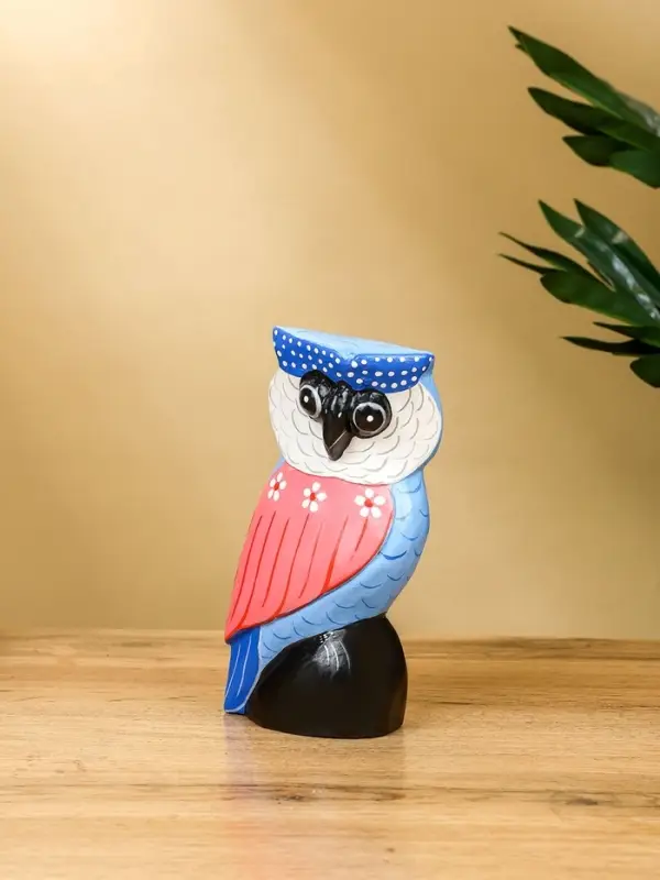 Набор сувенирный «Совы», h=18 см, h=14 см, h=11 см, дерево, розово-синий