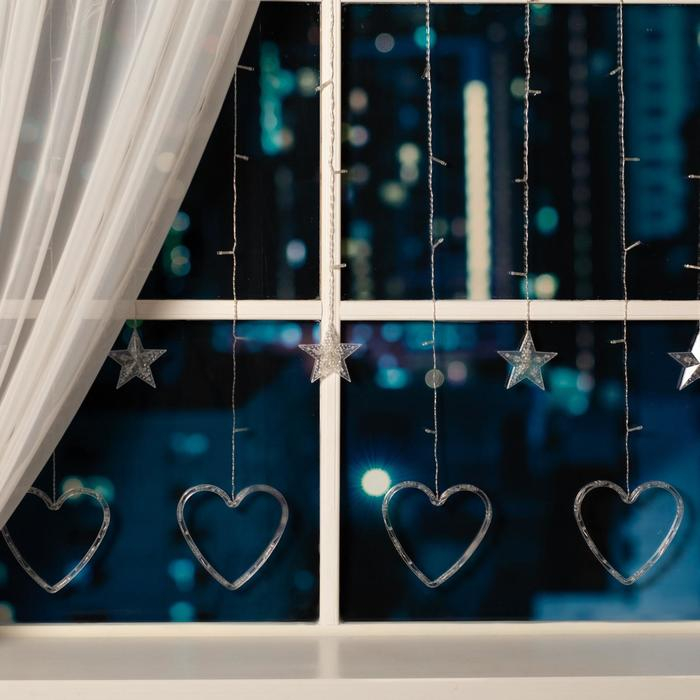 Гирлянда «Бахрома» 2.4 × 0.9 м с насадками «Сердце», IP20, прозрачная нить, 186 LED, свечение белое, 8 режимов, 220 В Гирлянда «Бахрома» 2.4 × 0.9 м с насадками «Сердце», IP20, прозрачная нить, 186 LED, свечение белое, 8 режимов, 220 В