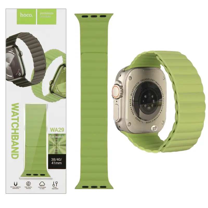 Ремешок для Apl watch 38/40/41mm WA29 magnetic silicone strap Pine flower green/grass green HOCO Ремешок для Apl watch 38/40/41mm WA29 magnetic silicone strap Pine flower green/grass green HOCO