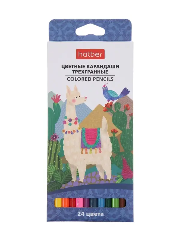 Карандаши 24цв, Hatber, заточ, трехгр,  коробка, европодвес 63840
