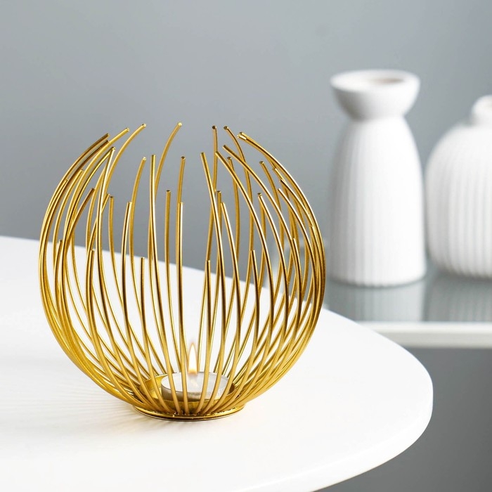 Подсвечник металлический настольный Подсвечник металлический настольный "Шар", 15.5 х 15 см, золото