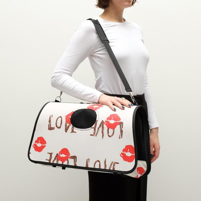 Сумка - переноска для животных  Сумка - переноска для животных "Love",размер L, белая, 53 х 21 х 29 см