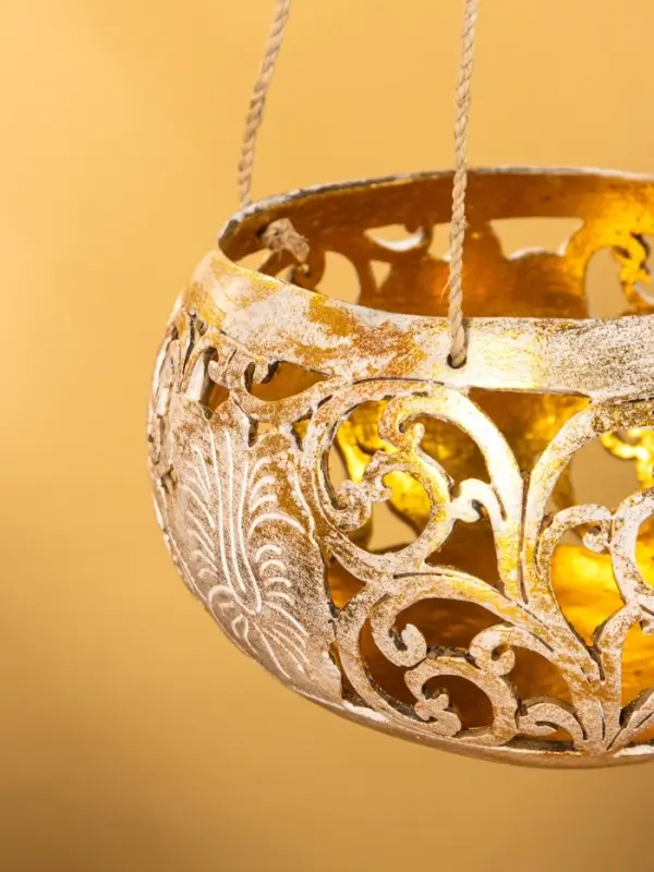 Подсвечник подвесной из кокоса, 14×14×10 см, золотисто-белый