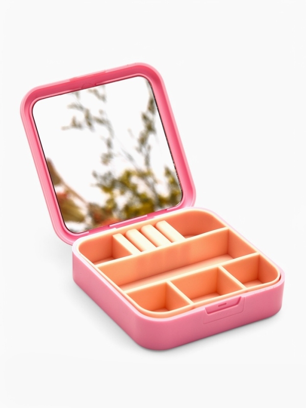 Органайзер для хранения украшений с зеркалом «Шкатулка портативная», 9*9*2,5см, цвет розовый Органайзер для хранения украшений с зеркалом «Шкатулка портативная», 9*9*2,5см, цвет розовый