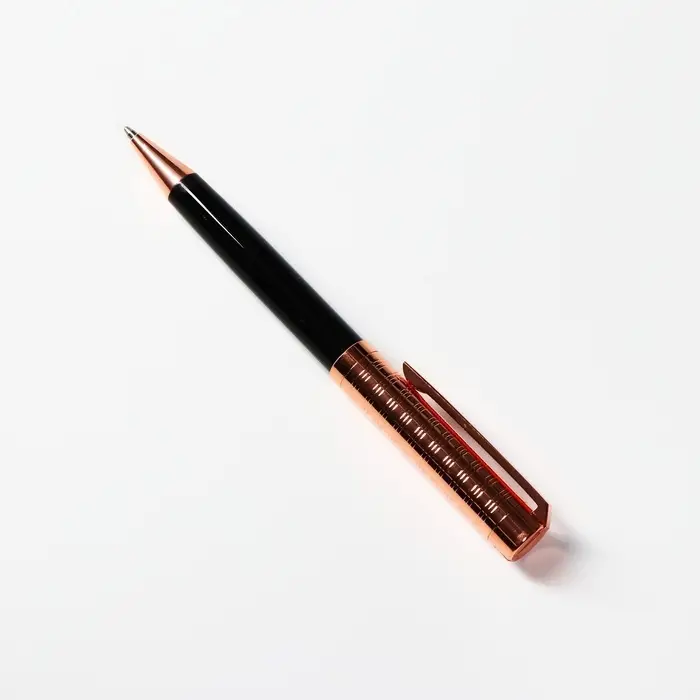 Ручка шариковая рифленая с золотом, металл, 0.1 мм, чёрная