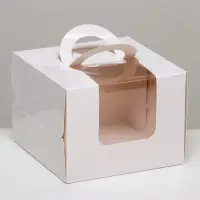 Коробка под бенто - торт с окном, белая, 13.5&times;13.5&times;10 см