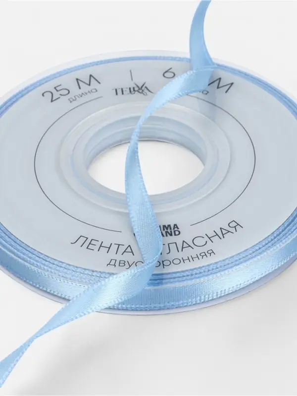 Лента атласная TEIRA, двухсторонняя, 6 мм, 25&plusmn;1 м, светло-голубая №332