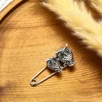 Булавка &laquo;Совы&raquo; пара, 6 см, зелёная в чернёном серебре