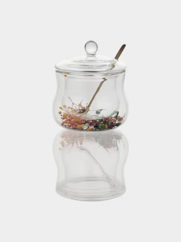 Сахарница двойное стекло с сухоцветами Сахарница двойное стекло с сухоцветами "Флора", с ложкой, 11х12 см