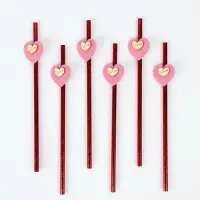 Трубочки для коктейля &laquo;Сердце&raquo;, красные (набор 6 шт)