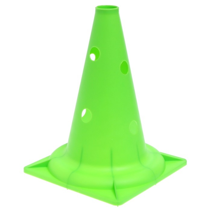 Конус - фишка, пластиковая, спортивная, разметочная, с отверстиями, 32 см, цвет салатовый