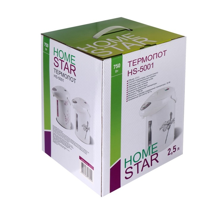Термопот Homestar HS-5001, 750 Вт, 2.5 л, белый с рисунком  Термопот Homestar HS-5001, 750 Вт, 2.5 л, белый с рисунком "Цветы"