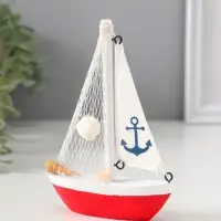Сувенир дерево "Парусная лодка с якорем на парусе" бело-красный 11х2,5х14 см