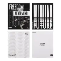 Набор тетрадей, 48 листов в клетку, Calligrata Black and White, серые листы, 4 штуки