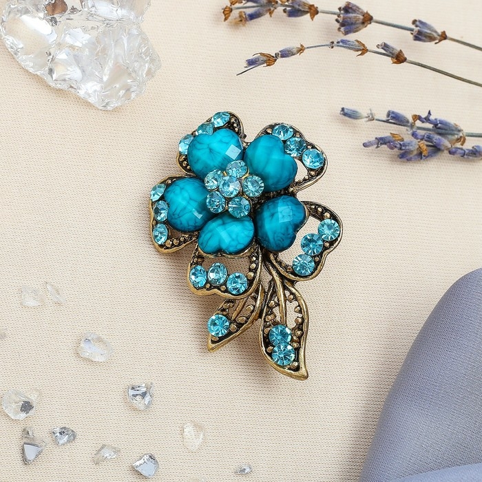 Брошь «Цветок желаний», цвет морской в чернёном золоте Брошь «Цветок желаний», цвет морской в чернёном золоте