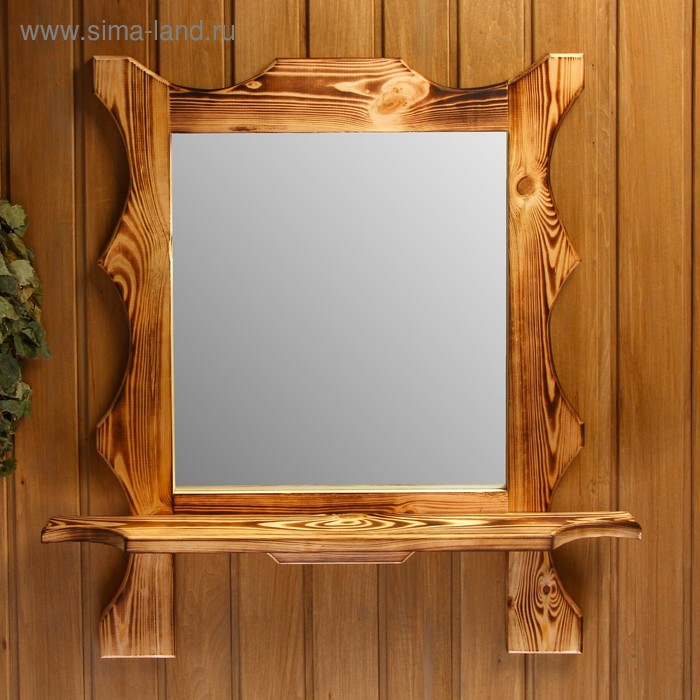 Зеркало резное "Квадрат" с полкой, обожжённое, 53×53×15 см