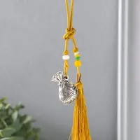 Подвеска металл, текстиль &laquo;Мешок с кисточкой&raquo;, золотистый с серебром, 2&times;4.5&times;14 см