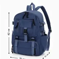 Рюкзак школьный, спортивный, однотонный, 1 отделение, 8 карманов, 31&times;12&times;42 см, синий