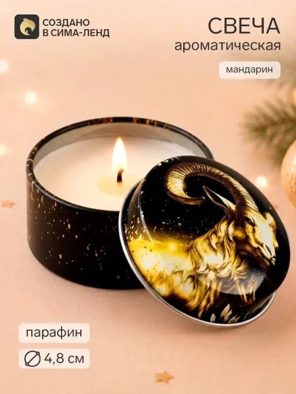 Свеча ароматическая, в железной банке &laquo;Золотой Символ года&raquo;, мандарин, d=4.8 см